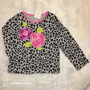 First Impressions Baby Girls Top Size 24 Months Long Sleeve Leopard Flowers